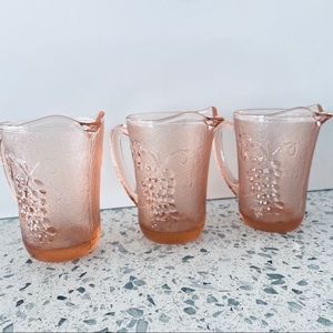 All 3 Pink Depression Glass Small Pitcher Vintage